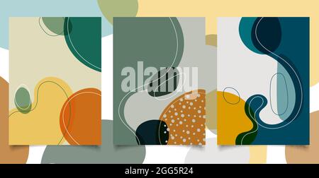 Set von abstrakten handgezeichneten kreativen Design Hintergründe organische Formen mit Linien in minimalem trendigen Stil. Vorlagen für Meldungen und Beiträge in sozialen Medien Stock Vektor