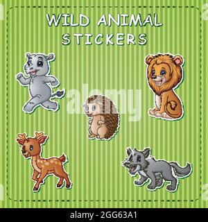 Niedliche Cartoon wilde Tiere auf Aufkleber Stock Vektor