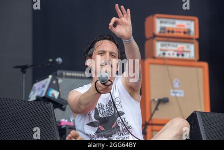 PIGS X7 beim Victorious Festival 2021, Portsmouth, Hampshire, Großbritannien. August 2021. Kredit: Charlie Raven/Alamy Live Nachrichten Stockfoto