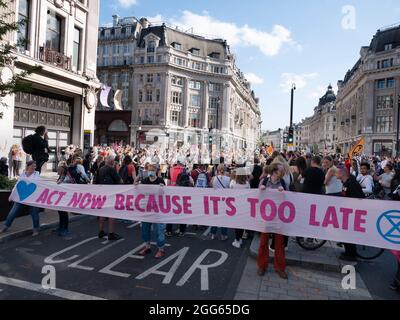 Extinction Rebellion Protest mittwoch, 25. August 2021, Oxford Circus London UK. Stockfoto