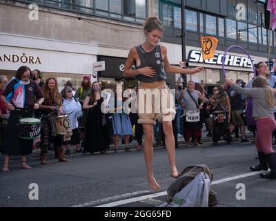 Extinction Rebellion Protest mittwoch, 25. August 2021, Oxford Circus London UK. Stockfoto