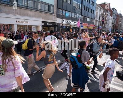 Extinction Rebellion Protest mittwoch, 25. August 2021, Oxford Circus London UK. Stockfoto