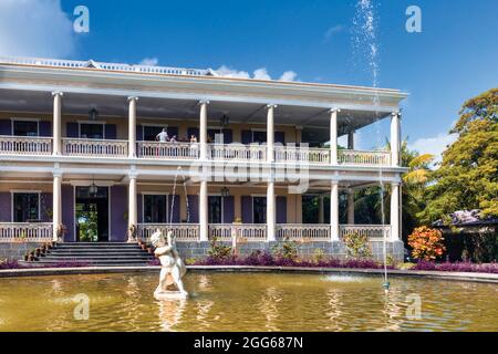 Château de Labordonnais, Kolonialhaus aus dem 19. Jahrhundert, Mapou, Bezirk Rivière du Rempart, Mauritius, Mascarene-Inseln. Das Schloss gegenüber gesehen Stockfoto