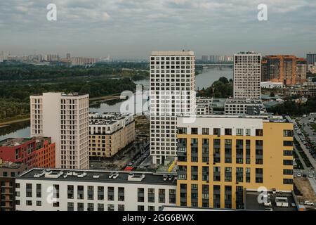 Morgenansicht von Nowosibirsk von oben. Stockfoto
