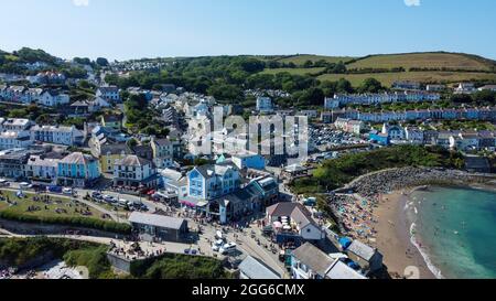 Die wunderschönen walisischen Küstenstädte aus der Luft via Drone Footage Stockfoto