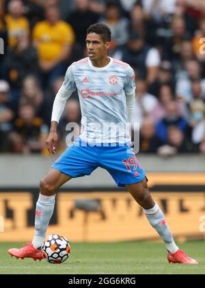 Wolverhampton, England, 29. August 2021. Raphael Varane von Manchester United beim Premier League-Spiel in Molineux, Wolverhampton. Bildnachweis sollte lauten: Darren Staples / Sportimage Credit: Sportimage/Alamy Live News Stockfoto