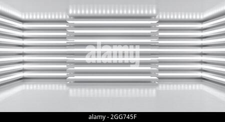 Raum mit Lichtlinien an den Wänden. Einfache, helle, dreidimensionale Szene. 3d-Rendering Stockfoto