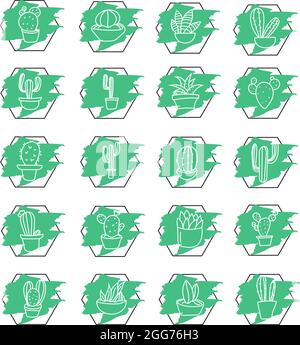 Verschiedene Arten von Kakteen in einem Topf, Symbolillustration, Vektor auf weißem Hintergrund Stock Vektor