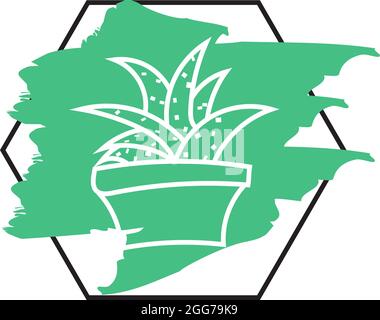 Aloe Vera in einem Topf, Symbolillustration, Vektor auf weißem Hintergrund Stock Vektor