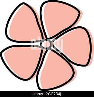 Rosa Blume mit fünf breiten Blütenblättern, Symbolillustration, Vektor auf weißem Hintergrund Stock Vektor