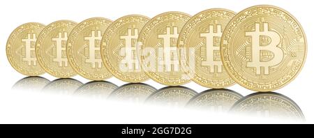 Bitcoin Krypto-Währung Online bezahlen digitales Geld Kryptowährung in einer Reihe Geschäftsfinanzen isoliert auf weißen Bit-Münze Stockfoto