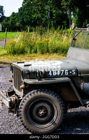 Amerikanischer Jeep des Zweiten Weltkriegs, Calvados, Normandie-Region, Nordwestfrankreich Stockfoto