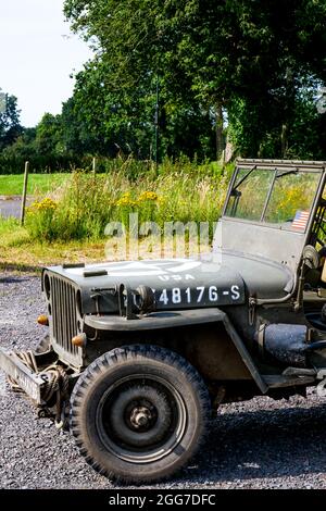 Amerikanischer Jeep des Zweiten Weltkriegs, Calvados, Normandie-Region, Nordwestfrankreich Stockfoto