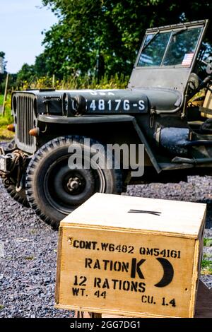 Amerikanischer Jeep des Zweiten Weltkriegs, Calvados, Normandie-Region, Nordwestfrankreich Stockfoto