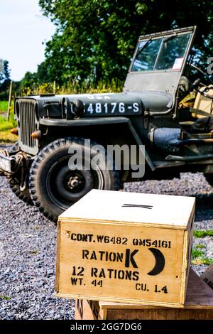 Amerikanischer Jeep des Zweiten Weltkriegs, Calvados, Normandie-Region, Nordwestfrankreich Stockfoto