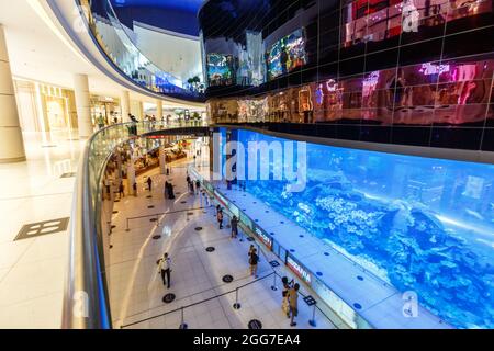 Dubai, Vereinigte Arabische Emirate - 27. Mai 2021: Dubai Mall Aquarium Luxury Shopping Centre in Dubai, Vereinigte Arabische Emirate. Stockfoto