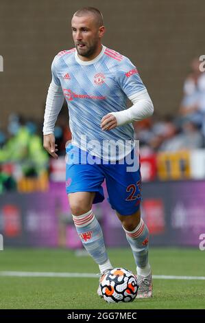 Wolverhampton, England, 29. August 2021. Luke Shaw von Manchester United während des Spiels in der Premier League in Molineux, Wolverhampton. Bildnachweis sollte lauten: Darren Staples / Sportimage Credit: Sportimage/Alamy Live News Stockfoto