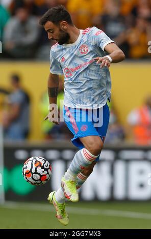 Wolverhampton, England, 29. August 2021. Bruno Fernandes von Manchester United während des Spiels in der Premier League in Molineux, Wolverhampton. Bildnachweis sollte lauten: Darren Staples / Sportimage Credit: Sportimage/Alamy Live News Stockfoto