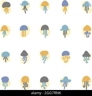 Quallen-Icon-Set, Illustration, auf weißem Hintergrund. Stock Vektor