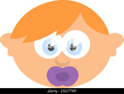 Orangefarbenes Baby mit leuchtend blauen Augen, Illustration, auf weißem Hintergrund. Stock Vektor