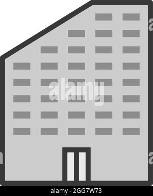 Graues Kinogebäude, Illustration, auf weißem Hintergrund. Stock Vektor