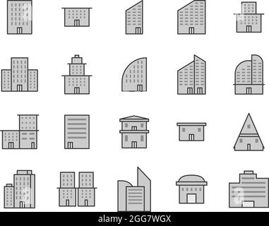 Graue Gebäude, Illustration, auf weißem Hintergrund. Stock Vektor