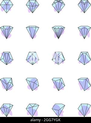 Set aus blauen Diamanten, Illustration, auf weißem Hintergrund. Stock Vektor
