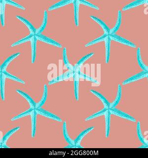 Aquarell-Illustration von Seesternen nahtlose Muster auf dem Hintergrund Stockfoto