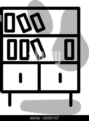 Schwarzes Bücherregal, Illustration, auf weißem Hintergrund. Stock Vektor
