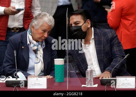 Die ehemalige Innenministerin Olga Sanchez Cordero während der Vollversammlung der Senatoren der Nationalen Regenerationspartei Mexikos. Am 28. August 2021 in Mexiko-Stadt, Mexiko. (Foto von Luis Barron / Eyepix Group) Stockfoto