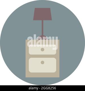Nachttisch mit Lampe, Abbildung, auf weißem Hintergrund. Stock Vektor