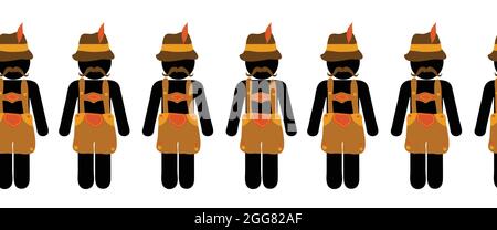 Oktoberfest Grenze Lederhosen Männer. Nahtloses deutsches Bierfest Border Piktogramm-Design. Vektorgrafik. Bierfest Party wiederholendes Banner. Männer Stock Vektor