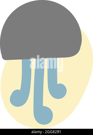 Graue Qualle mit blauen Tentakeln, Abbildung, auf weißem Hintergrund. Stock Vektor