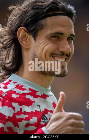 WOLVERHAMPTON, ENGLAND - 29. AUGUST: Edinson Cavani während des Premier League-Spiels zwischen Wolverhampton Wanderers und Manchester United in Molineux Stockfoto