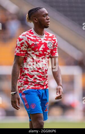 WOLVERHAMPTON, ENGLAND - 29. AUGUST: Aaron Wan-Bissaka während des Premier League-Spiels zwischen Wolverhampton Wanderers und Manchester United in Molin Stockfoto