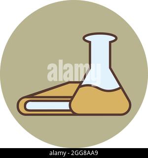 Chemieflasche mit Buch, Illustration, Vektor auf weißem Hintergrund. Stock Vektor