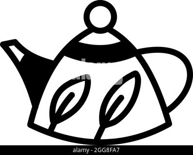 Teekannen verziert mit Blättern, Illustration, Vektor auf weißem Hintergrund. Stock Vektor