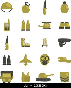 Armee Uniform Notwendigkeiten, Illustration, Vektor, auf weißem Hintergrund. Stock Vektor
