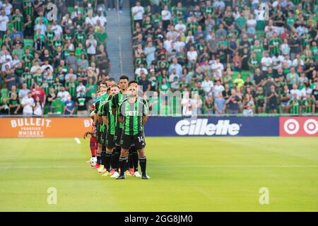 Austin, Texas, USA. 29. August 2021: Austin FC in Aktion während des MLS-Spiels gegen Dallas FC im Q2 Stadium. Austin, Texas. Mario Cantu/CSM Kredit: CAL Sport Media/Alamy Live News Stockfoto