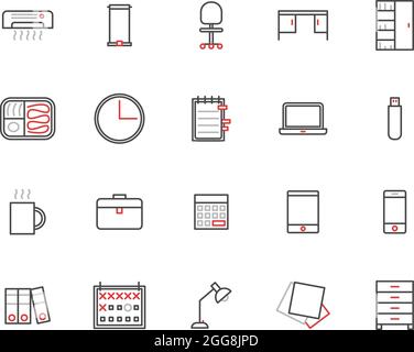 Büromaterial, Illustration, Vektor, auf weißem Hintergrund. Stock Vektor