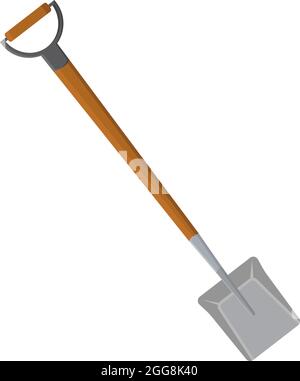 Grauer Showel mit Holzgriff, Illustration, Vektor auf weißem Hintergrund. Stock Vektor