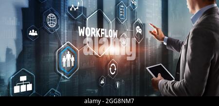 Workflow Repeatability Systematisation Buisness Prozess. Business Technology Internet. Stockfoto