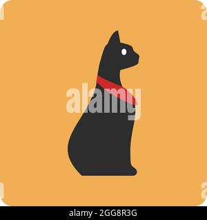 Schwarze ägyptische Katze, Illustration, Vektor, auf weißem Hintergrund. Stock Vektor