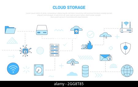 Cloud-Storage-Konzept mit Icon Set Template Banner mit moderner blauer Farbe Stil Vektor-Illustration Stockfoto