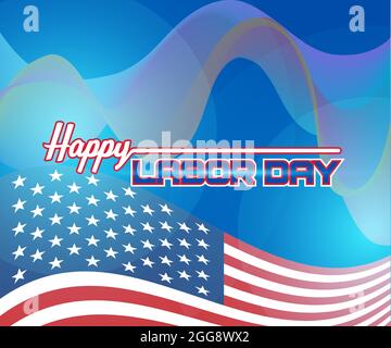 Happy Labor Day Banner, mit glatter Linie Welle abstrakt und Flagge Hintergrund, ideal für Banner, Grußkarte oder Mitarbeiter Geschenk Stock Vektor