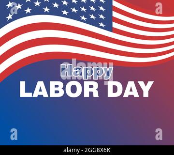Einfache Text Happy Labor Day Grüße, mit Hintergrund und Fahnen, ideal für Banner, Grußkarten oder Mitarbeiter Geschenke Stock Vektor