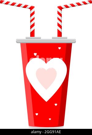 Kaltes Getränk in Tasse für Paare, Illustration, Vektor auf weißem Hintergrund. Stock Vektor