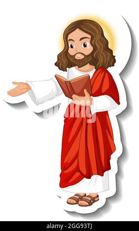 Jesus Christus Zeichentrickfigur Aufkleber auf weißem Hintergrund Illustration Stock Vektor