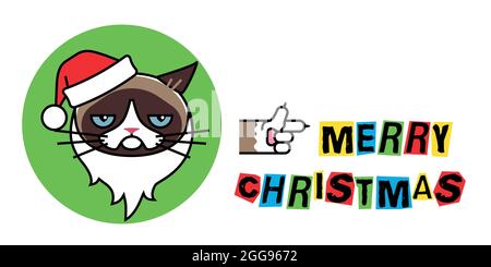 Mürrische Weihnachtsmann Katze im weihnachtshut Stock Vektor