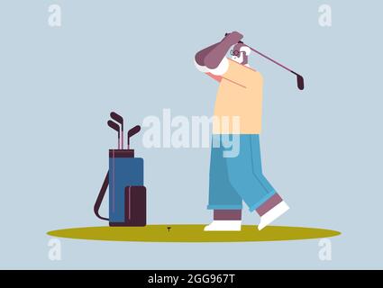 Älterer afroamerikanischer Mann, der Golf spielt, im Alter von Jahren, der ein aktives Konzept für das Alter entwickelt hat Stock Vektor